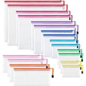 18 Pack 8 Sizes Mesh Pouch,9 Colors,Waterproof Zipper Bags Document Multipurpose